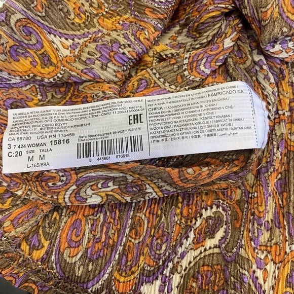 Mango Paisley Print Midi Sheath Dress Plunge Neckline Medium Boho Wrap - Picture 6 of 8